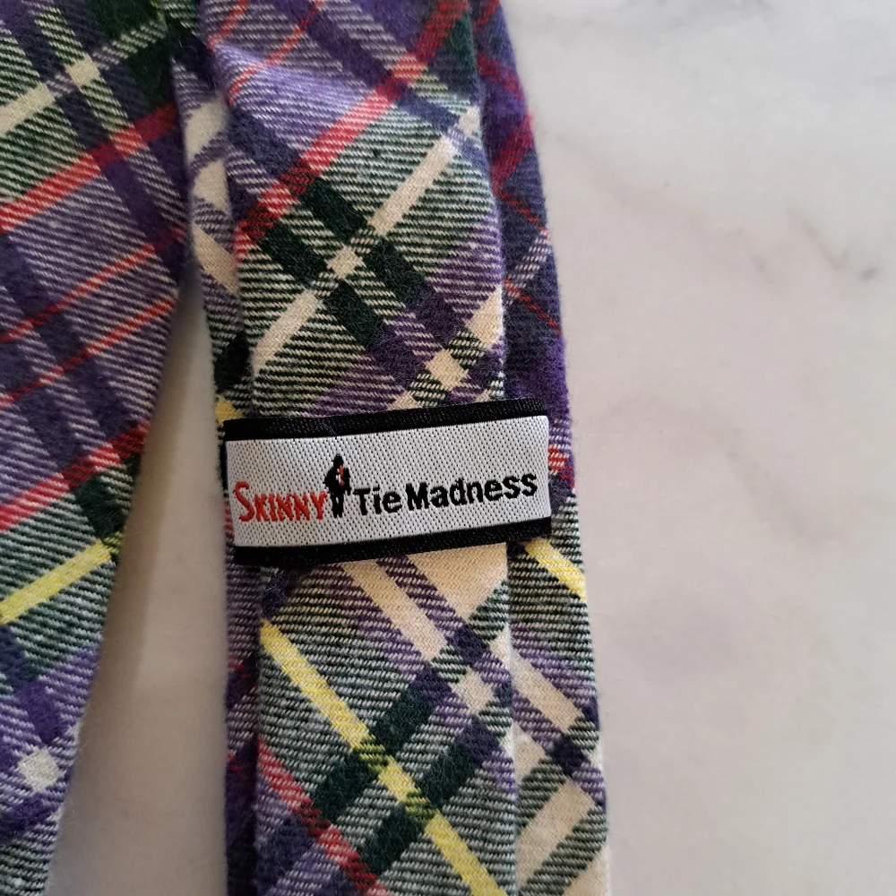 Skinny‎ Tie Madness Purple and Green Plaid Tie Like New